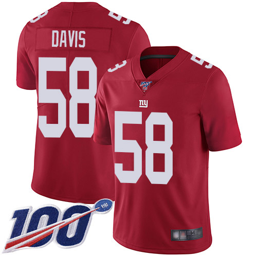Men New York Giants #58 Tae Davis Red Limited Red Inverted Legend 100th Season Football NFL Jersey
